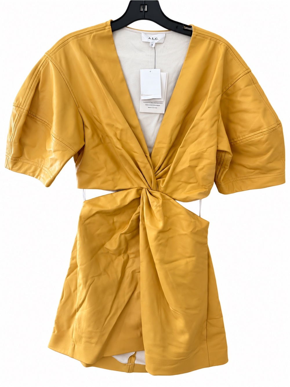 A.L.C. Mustard Twist-Front Mini Dress